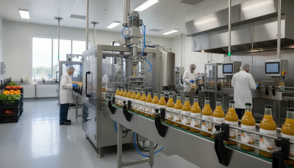 Food co-packing production facility with filling and bottling equipment