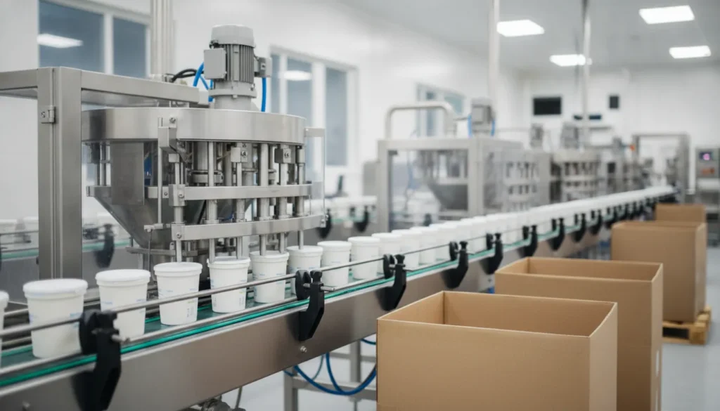 Food products moving through a commercial co-packing and fulfillment workflow